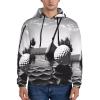 JEKYDOSD Men's Golf Print Hoodie, Comfortable Stylish Polyester-Spandex Hooded Sweatshirt, Black and White, Black, Small view 2