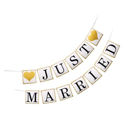 KOMBIUDA 2-Piece Heart Glitter Wedding Banner
