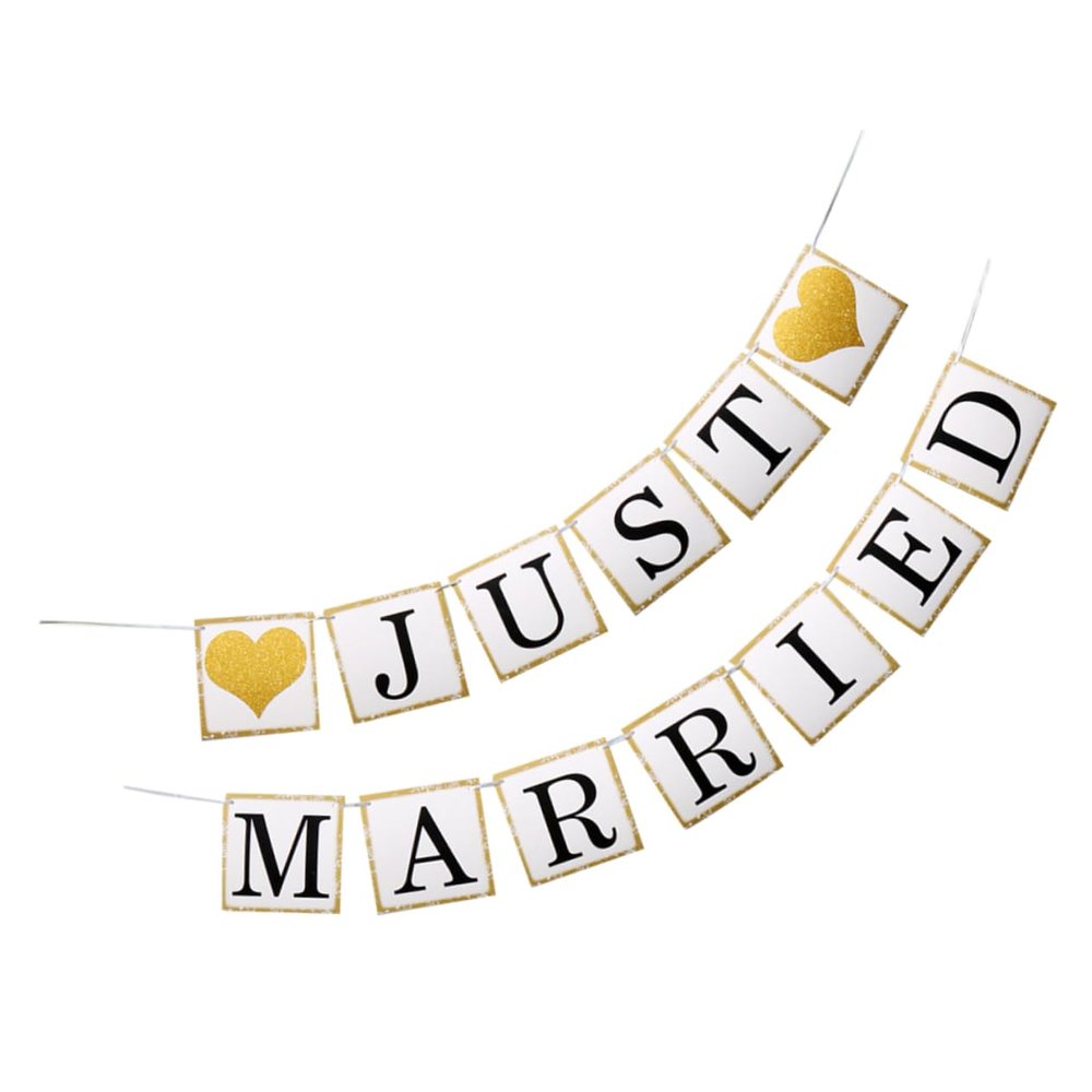 KOMBIUDA 2-Piece Heart Glitter Wedding Banner
