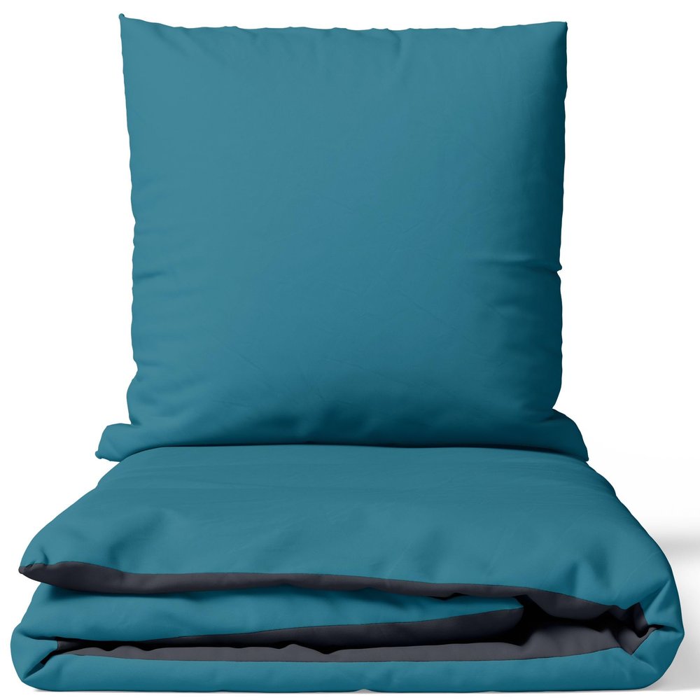 Leonado Vicenti Fine Flannel Bedding Silver/Petrol 135 x 200 cm - 100% Cotton, Reversible, Concealed Zipper