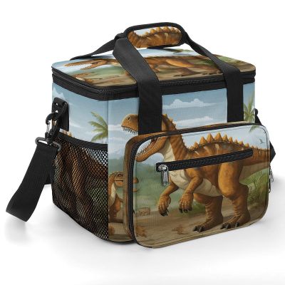 Insulated Camping Cooler Bag, Jurassic Period Dinosaur Print, 22.5 L