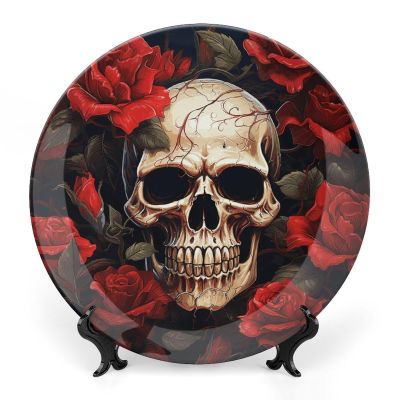 NWTRJ Decorative Skull Ceramic Plate, 25.4 cm, with Stand