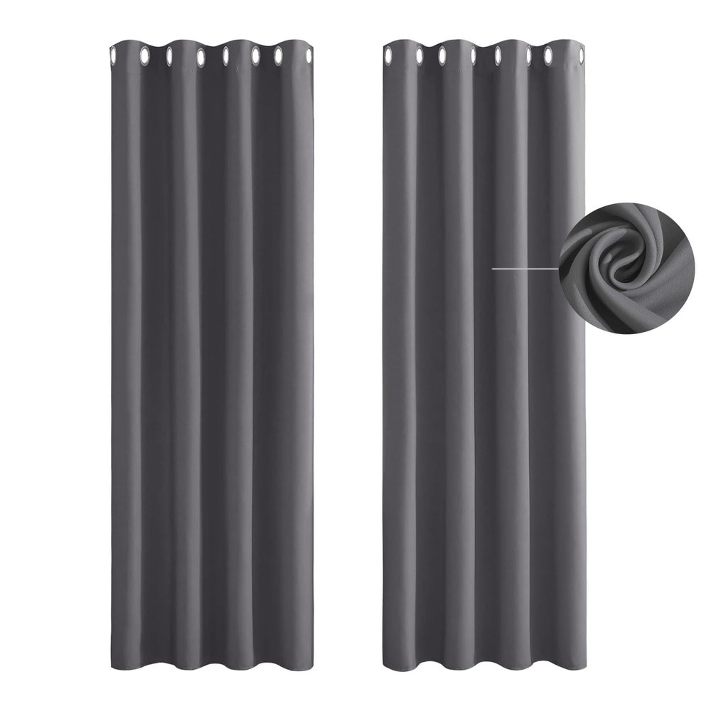 Blackout Thermal Curtain, 65 x 210 cm, Weather-Resistant Outdoor Curtain with Grommets, Set of 2, Dark Gray
