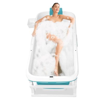 Suixtil Folding Bathtub for Adults, L-Shaped Portable Soaking Tub, Blue (132 x 61 x 54 cm)