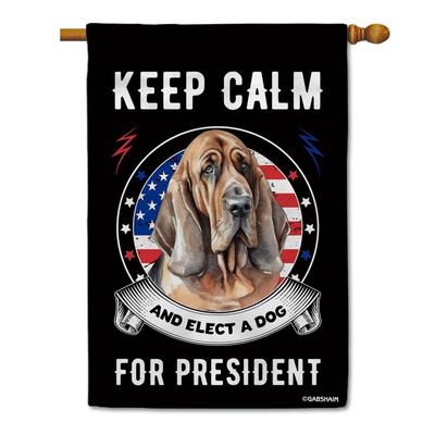 GABSHAIM House Flag “Keep Calm and Elect a Dog for President,” Bloodhound, Funny Watercolor Dog Stars and Stripes, Outdoor Decor Banner, Black, 71.1 x 101.6 cm, Double-Sided