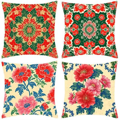 Outdoor Pillow Covers 12 x 12 in, Waterproof, Set of 4, Red