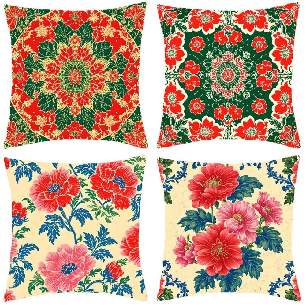 Outdoor Pillow Covers 12 x 12 in, Waterproof, Set of 4, Red