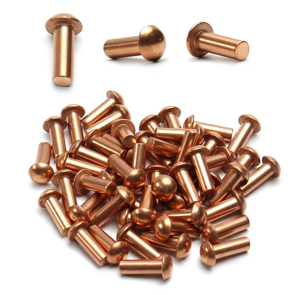 Copper Solid Rivets, Round Head, 50-Pack, M5, 5 × 14 mm