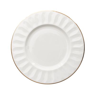 KNUFENG Ceramic Dinner Plate with Gold Rim, White, 16 × 1.4 cm