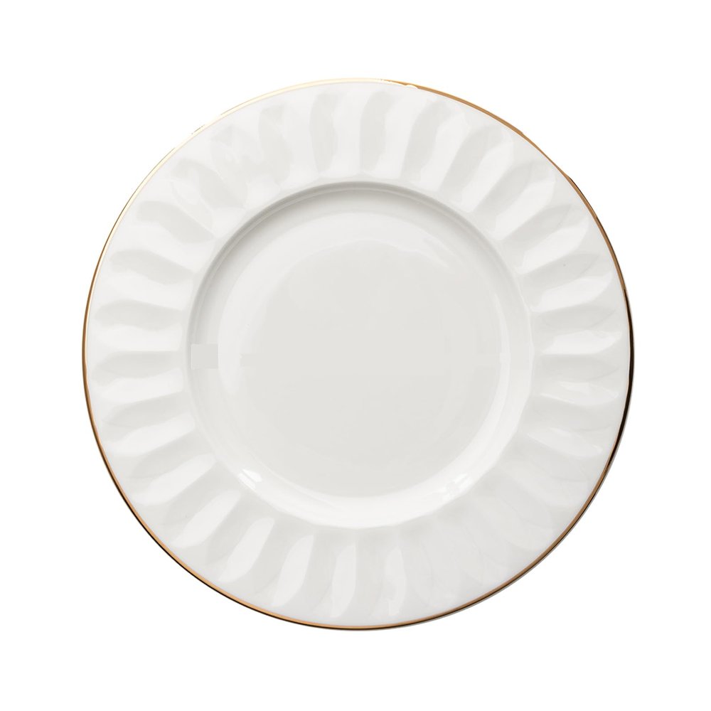 KNUFENG Ceramic Dinner Plate with Gold Rim, White, 16 × 1.4 cm