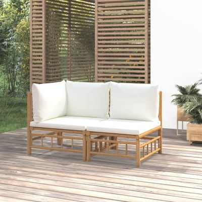 Buzaza 2-Piece Bamboo Garden Lounge Set with Cream-White Cushions