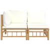Buzaza 2-Piece Bamboo Garden Lounge Set with Cream-White Cushions view 3