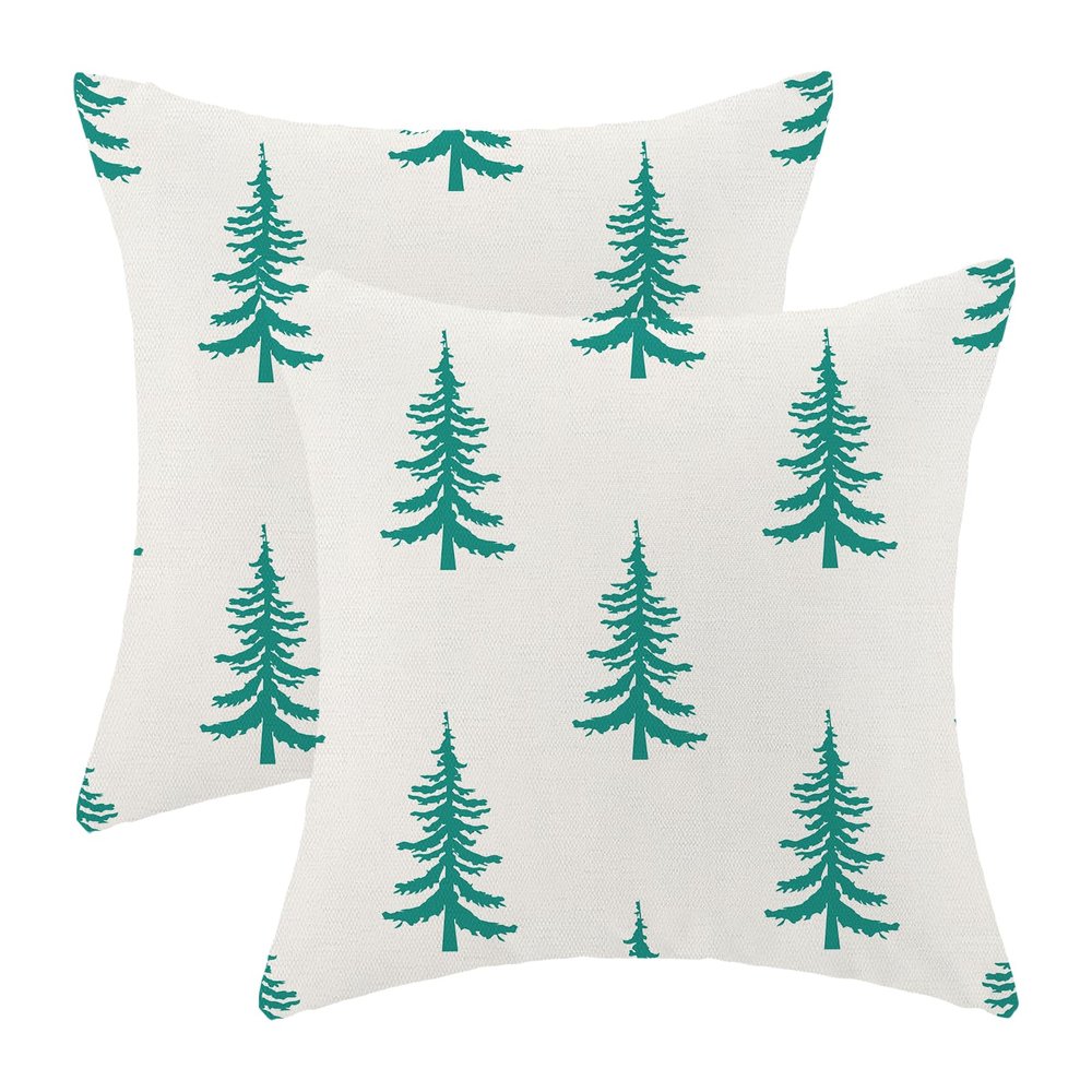 CXMEIFLY Christmas Pillow Covers, 18 x 18 in, Set of 2, Cream, Aquamarine and Blue-Green