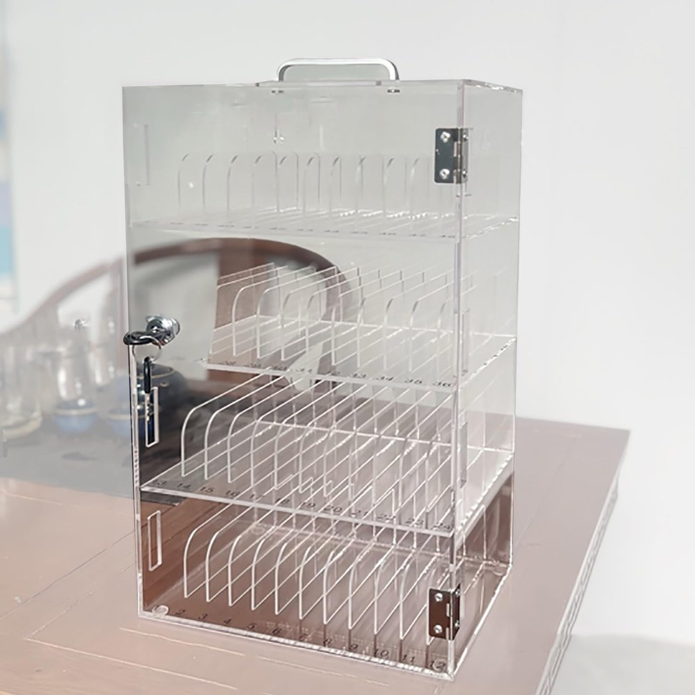 Phone Lockbox, Cell Phone Storage Cabinet, Wall-Mountable Locking Phone Safe, Acrylic Organizer for Classrooms and Offices (25 x 19 x 41 cm / 10 x 7 x 16 in.)