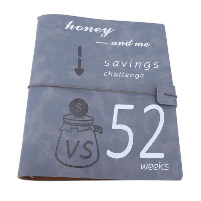 Fockety 52-Week Money-Saving Challenge Binder, Reusable Leather Cover with PP Envelopes, Gray