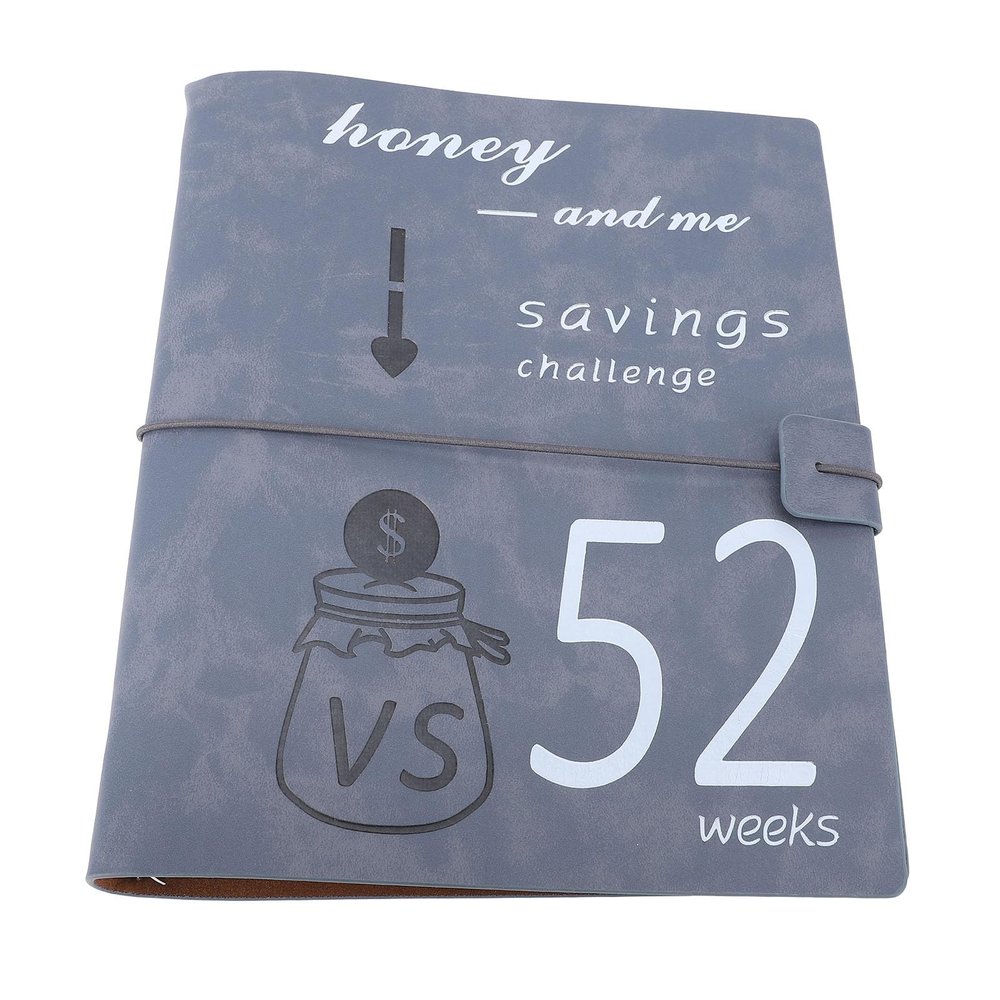 Fockety 52-Week Money-Saving Challenge Binder, Reusable Leather Cover with PP Envelopes, Gray