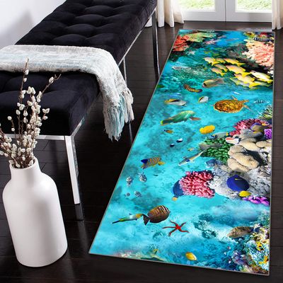 Siunwdiy 3D Blue Floral Runner Rug, Non-Slip, Washable, Customizable, 60 x 160 cm