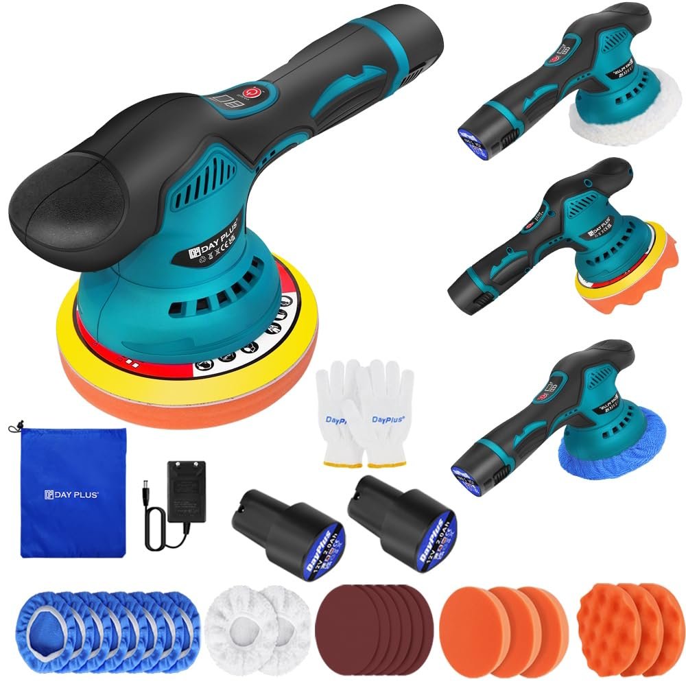 Cordless Car Polisher Set, 150 mm Dual-Action Polisher with 2 Batteries