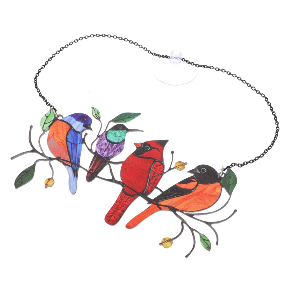 CIYODO Painted Bird Window Hanging Set, Colorful Glass Decor