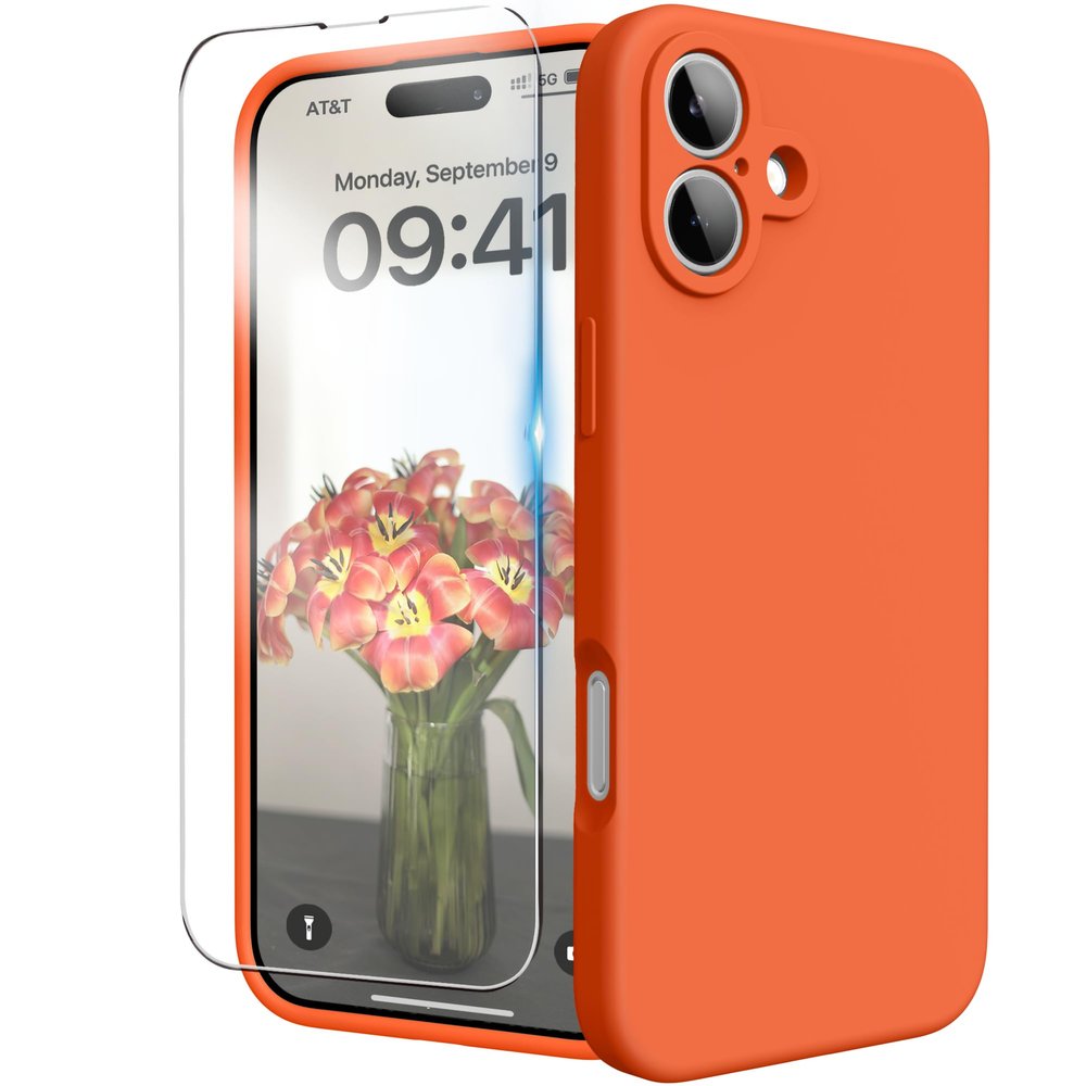 INGIDO for iPhone 16 Silicone Case with Screen Protector - Yellow Orange