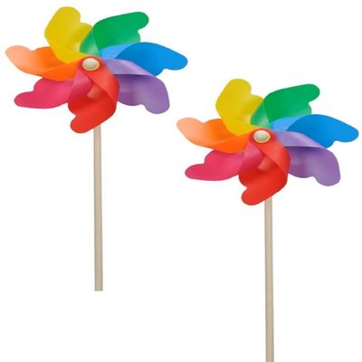 Decorative Windmill Wind Spinner on Stake, PVC, Multicolor, 2 x Large