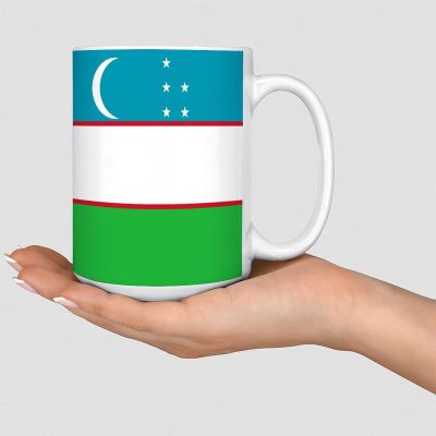 Uzbekistan National Flag Coffee Mug, 425 ml, Nautical Gift, Ceramic, White