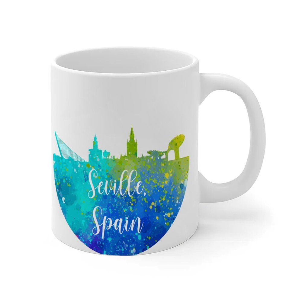 Wodevor Funny Coffee Mug, Seville Spain Skyline, Inspirational Ceramic Cup, 325 mL, White