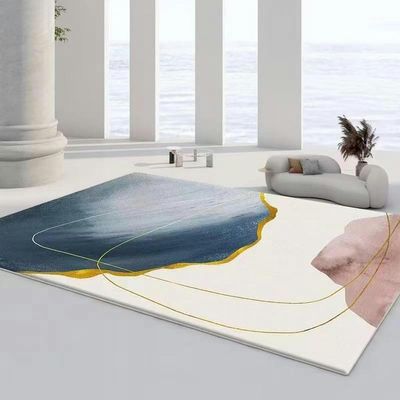 Small Rugs 60 x 90 cm, White and Blue, Machine-Washable Non-Slip Short-Pile Rug