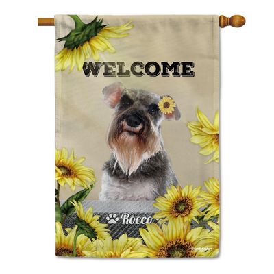 GABSHAIM Gray Miniature Schnauzer Welcome Sunflower House Flag, 28 x 40 in, Double-Sided