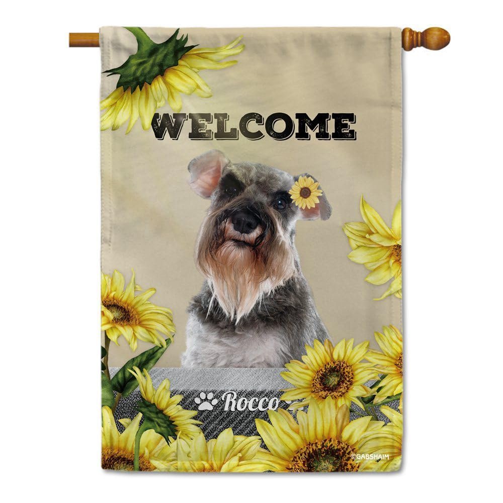 GABSHAIM Gray Miniature Schnauzer Welcome Sunflower House Flag, 28 x 40 in, Double-Sided