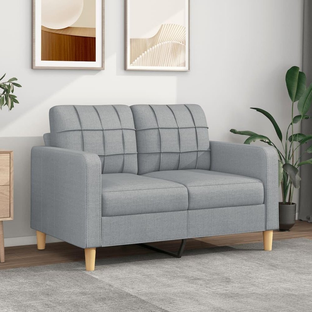 Willood 2-Seater Sofa, Light Gray, 120 cm, Fabric, with Armrests, Soft Cushions, and Wooden Legs