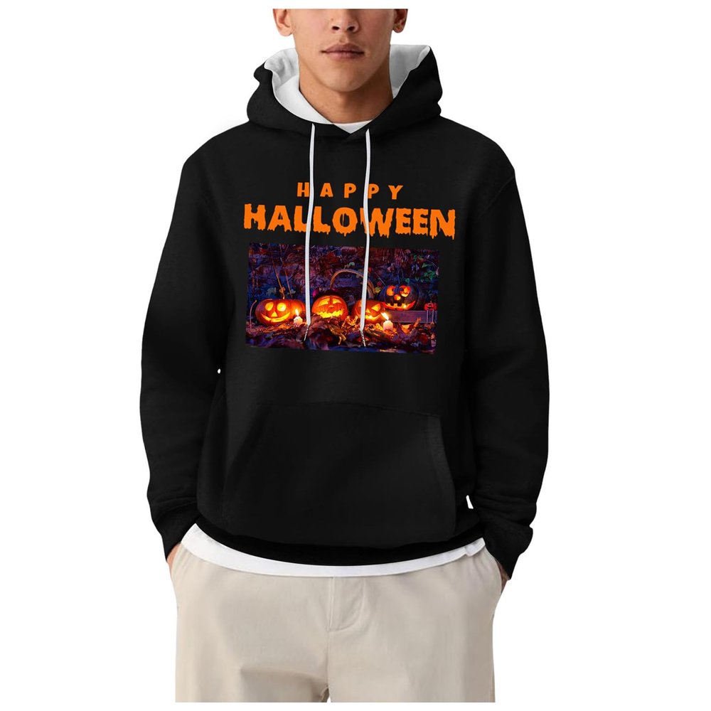 Amxleh Men's Halloween Skull Skeleton Hoodie, Black