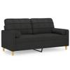 Willood 2-Seater Sofa with Throw Pillows, Black, 140 cm, Fabric, Armrests, Soft Cushions, and Wooden Legs view 2