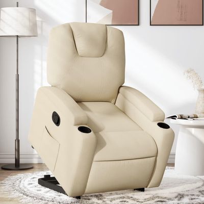 Homgoday Electric Recliner with Lift Assist, Cream, Fabric & Metal, Model 3204377
