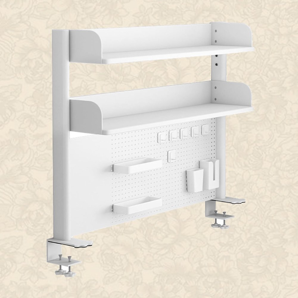 Clamp-On Desk Organizer Shelf, Desk Extension with Pegboard for Office or Gaming Desks, L80 cm/31.5 in, White