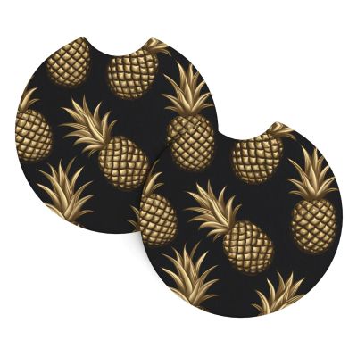 WZYWHJ Rubber Car Coasters with Golden Pineapple Design, 2-Pack