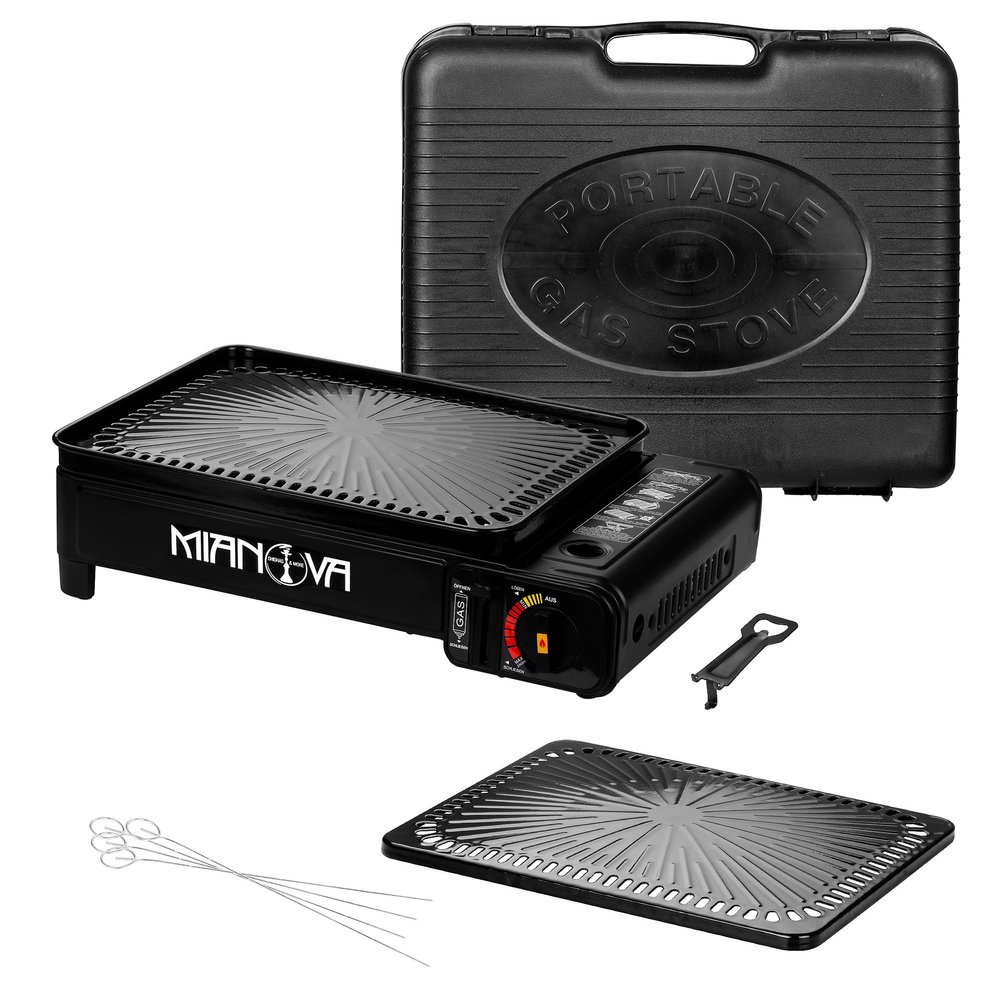 Taffstyle 1-Burner Gas Camping Stove and Tabletop Grill with Case, Black