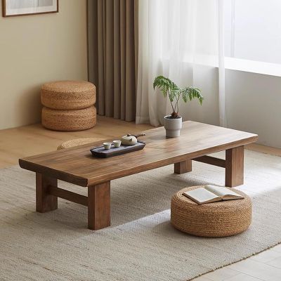 Leomix Rectangular Tatami Table, Japanese Low Coffee Table, 120 x 60 x 38 cm