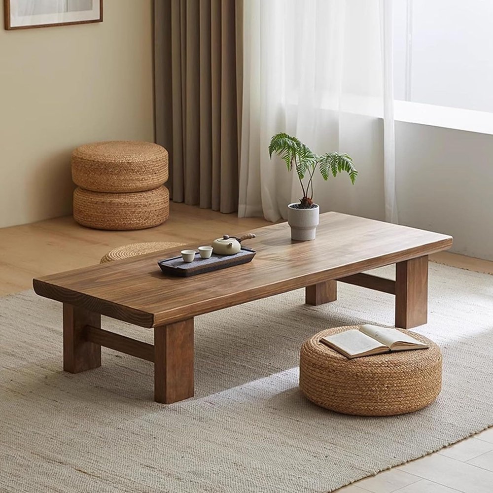 Leomix Rectangular Tatami Table, Japanese Low Coffee Table, 120 x 60 x 38 cm