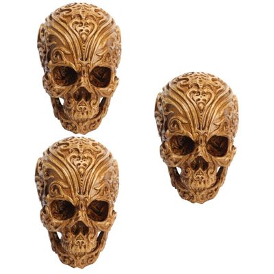PRETYZOOM 3-Piece Xiangyun Skeleton Skull Halloween Decorations, Brown