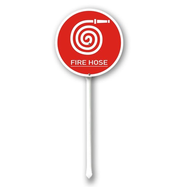 Fire Hose Sign with Stake for Yard, Home, Garden, Lawn, Aluminum, 23.4 x 23.4 cm