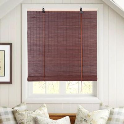 FENGSHOUU Retro Bamboo Roller Shade, Chestnut, 60 x 240 cm