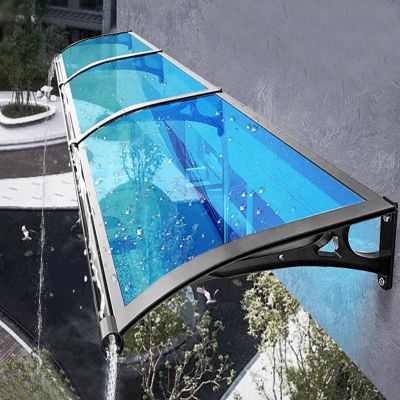 Front Door Awning with Blue Polycarbonate Cover, 60/80/100/120/150 cm