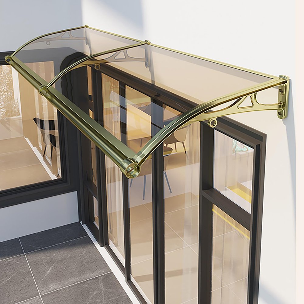 Polycarbonate Door Canopy, Curved Rain Shield, UV Protection (100 x 310 cm)