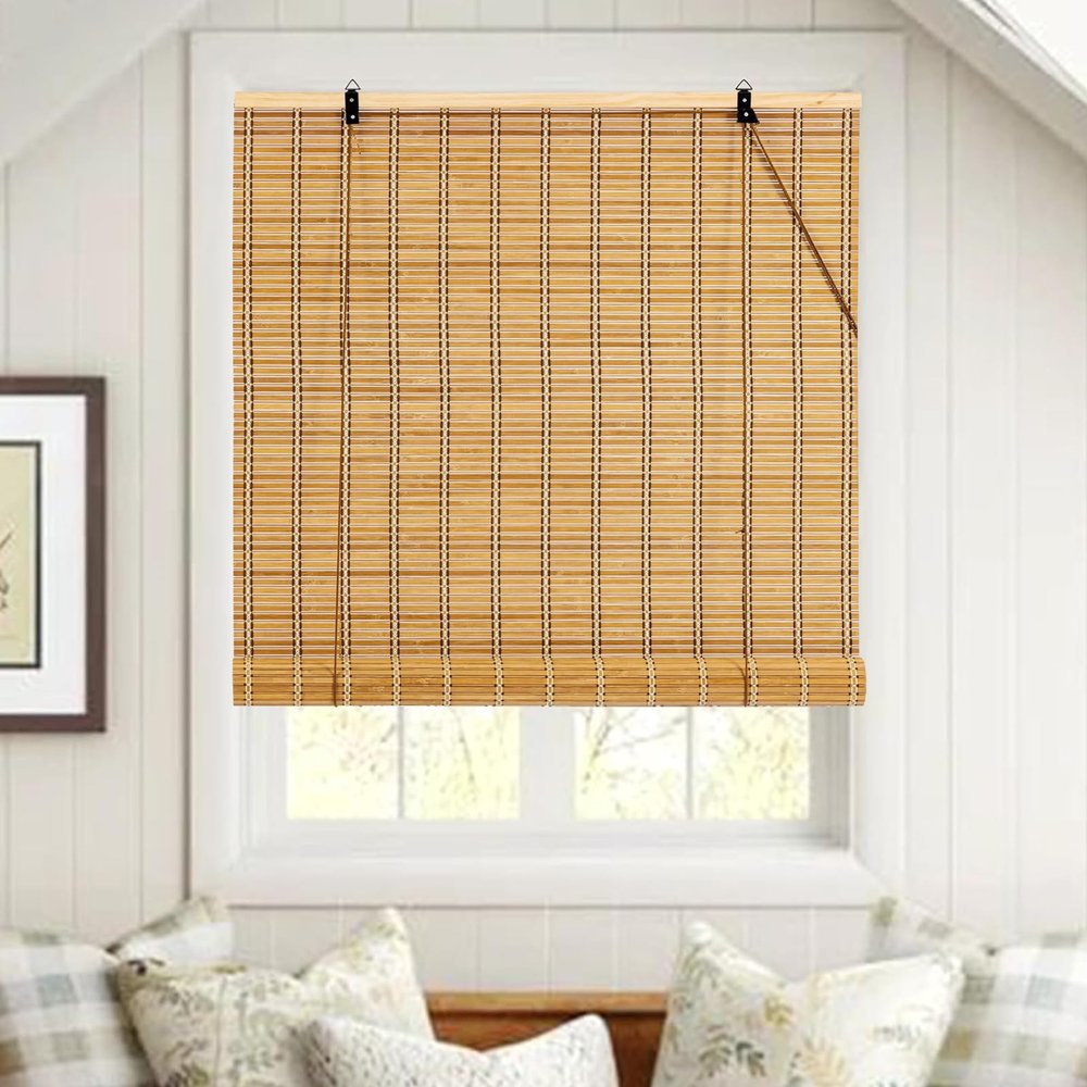FENGSHOUU Retro Bamboo Roller Blind, Light-Filtering Privacy Shade, Side-Pull, Customizable, 50 x 280 cm