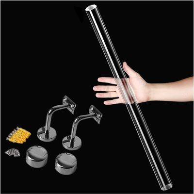 X&Z-XAOY Clear Acrylic Stair Handrail with Silver Brackets, Wall-Mounted, 600 cm/20 ft