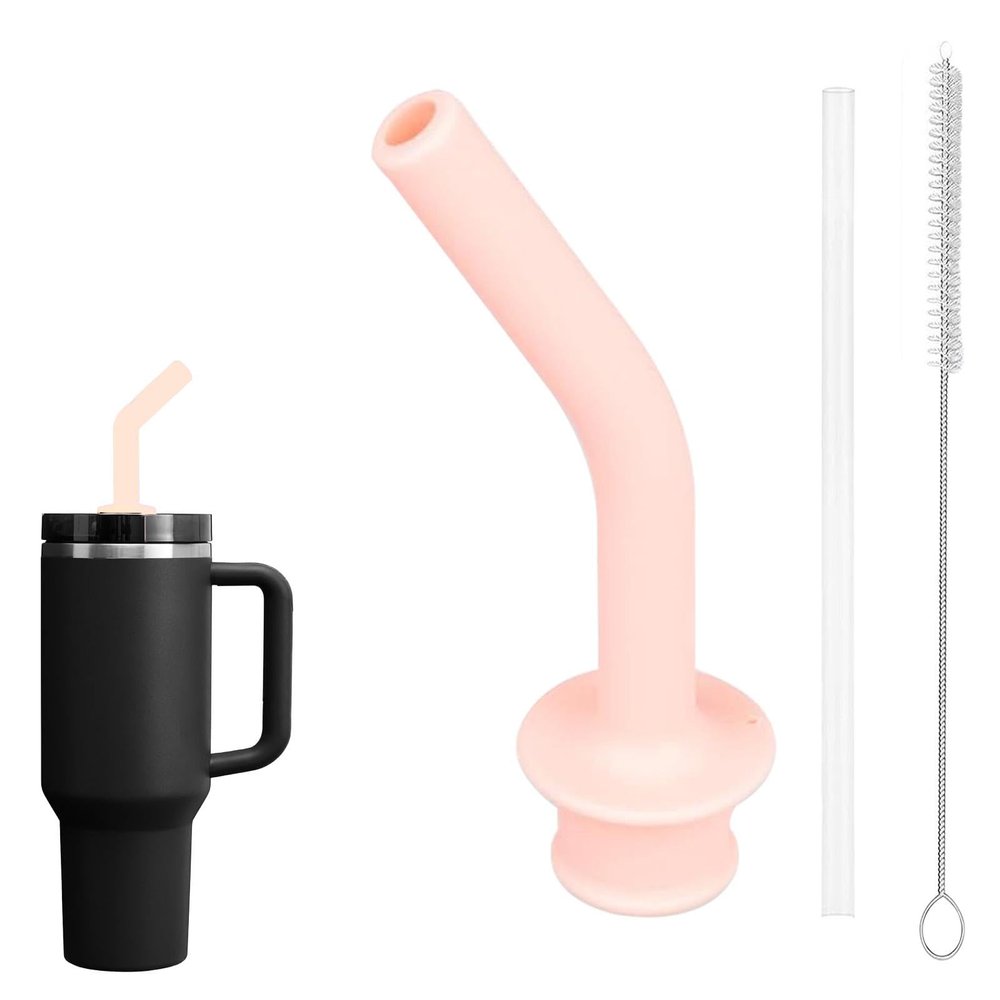 Straw with Silicone Tip, Curved Silicone Straw Tip