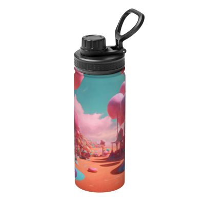 Candy Land Print Reusable Portable Sports Water Bottle with Lid, Stainless Steel, Handle, 530 ml