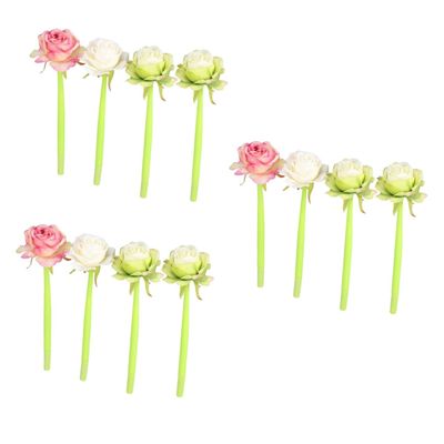 Lurrose 12-Piece Rose Design Gel Pens, Blue Ink, Random Style