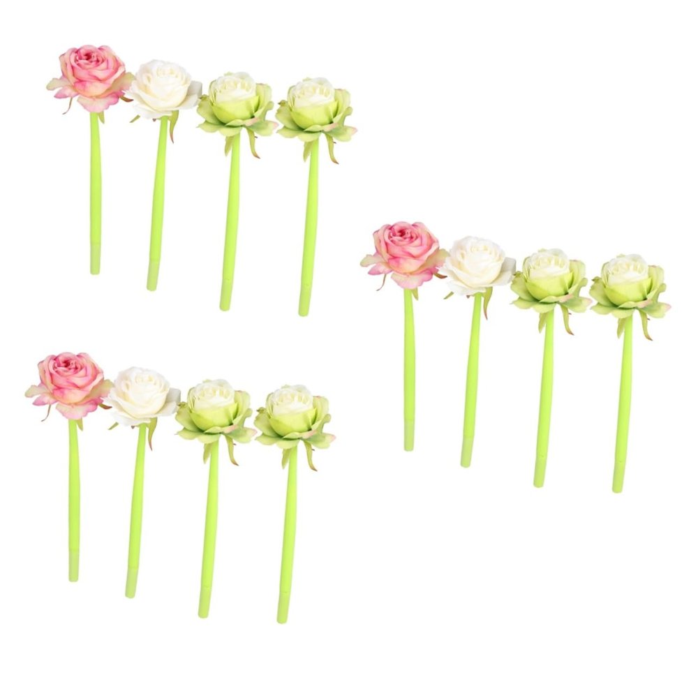 Lurrose 12-Piece Rose Design Gel Pens, Blue Ink, Random Style